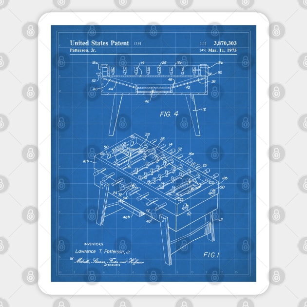 Foosball Table Patent - Foosball Player Game Room Art - Blueprint Sticker by patentpress